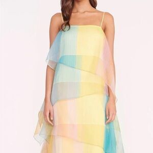 Staud “Kyla” Tiered square neck gown in Coastal Ombré